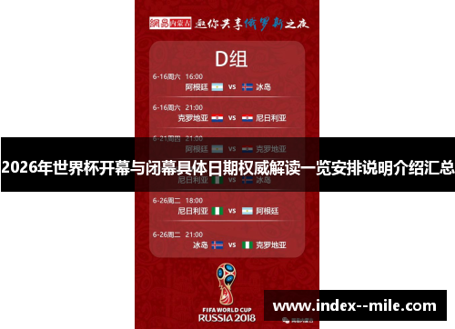2026年世界杯开幕与闭幕具体日期权威解读一览安排说明介绍汇总